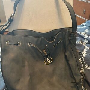 JustFab Black Shoulder Bag with Gold Accents